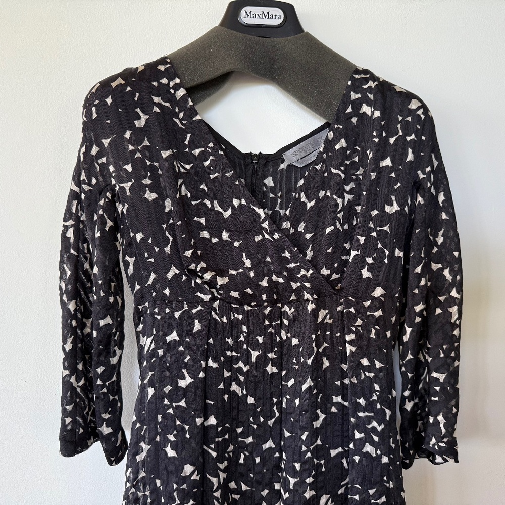 Sport Max Black and Cream Silk Dress